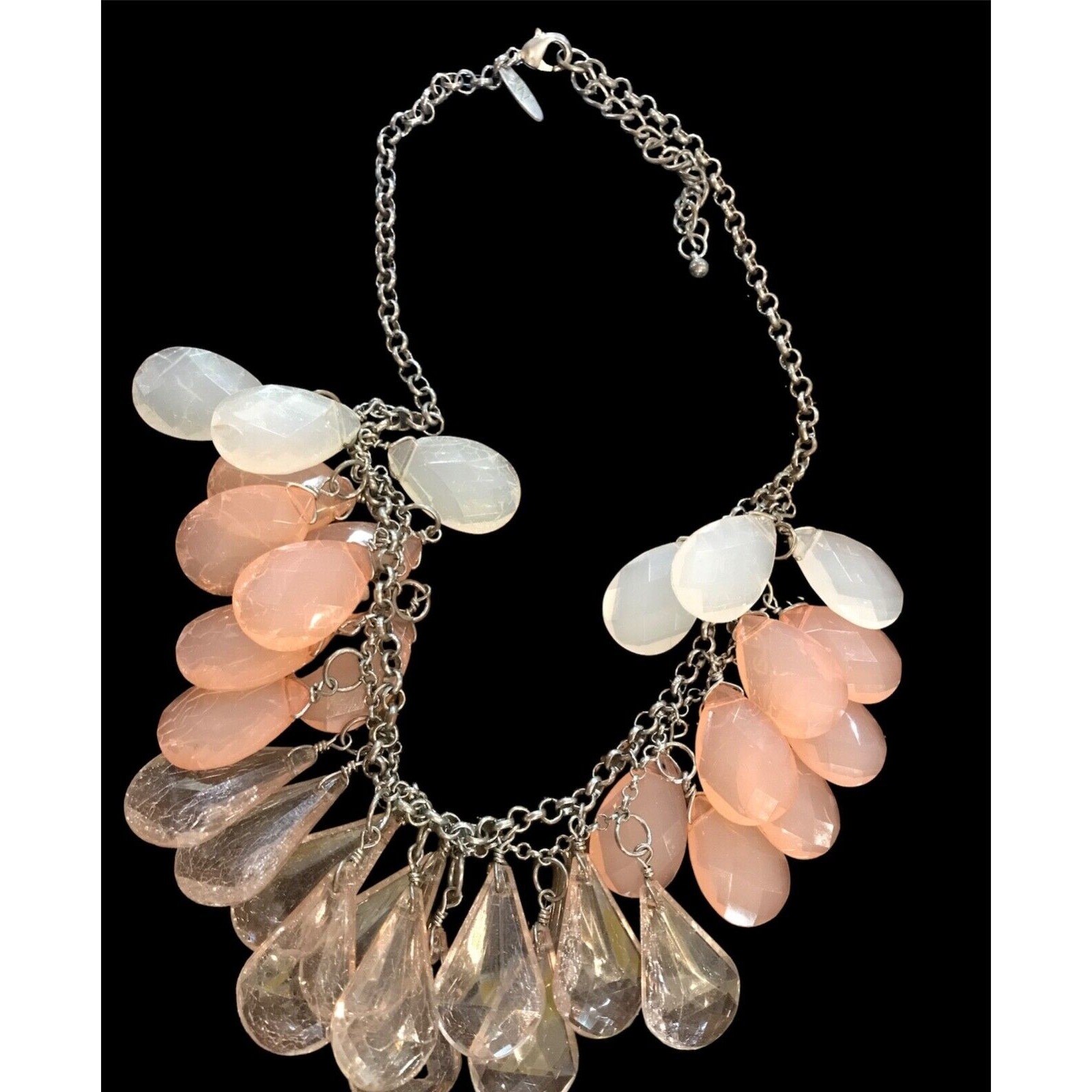 Vintage Ny Opaque Pink And White Tear Drop Beads Bib Statement Necklace